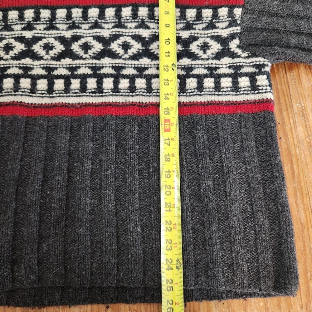 Vtg J. Crew Oarsman Men's L 100% Wool Sweater Gray Fair Isle Roll Neck Fisherman